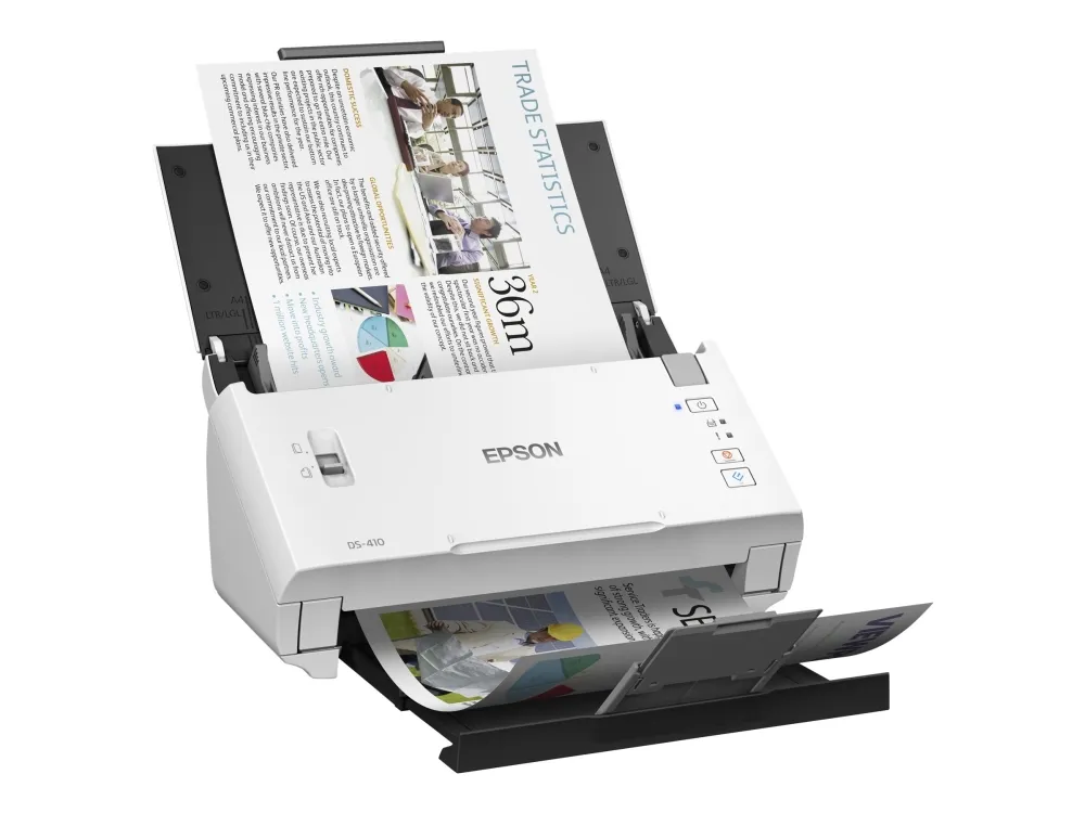 Epson WorkForce DS-410 - Dokumentscanner - Contact Image Sensor (CIS) - Duplex - A4 - 600 dpi x 600 dpi - op til 26 ppm (mono) / op til 26 ppm (farve) - ADF (50 ark) - op til 3000 scanninger pr. dag - USB 2.0