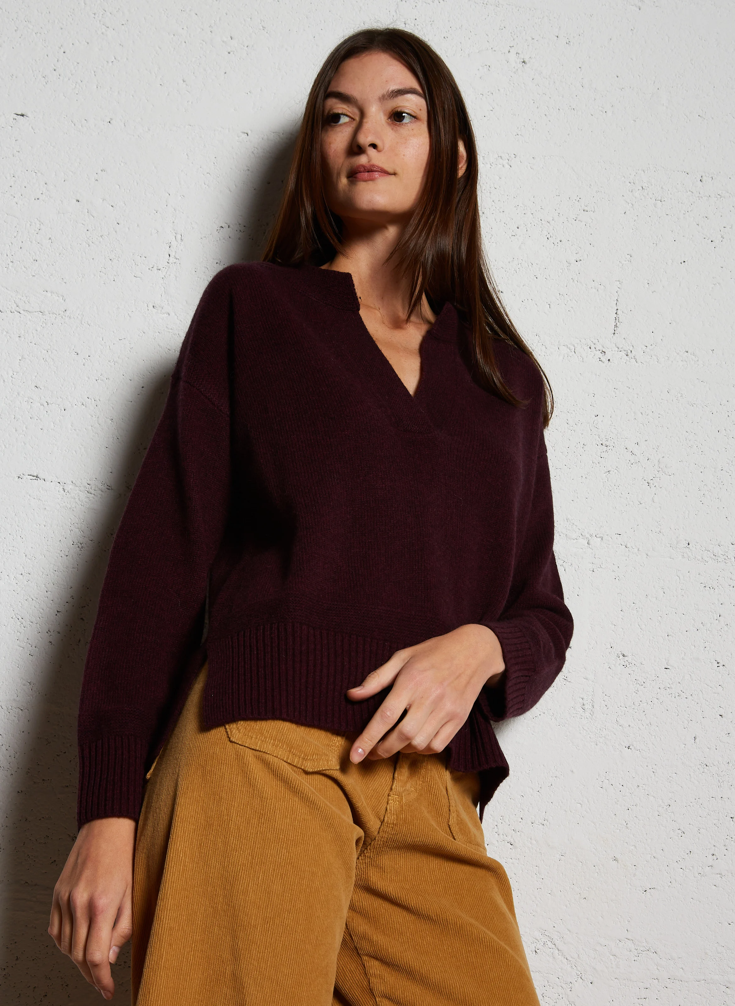 CLEMENT - Pull col V en laine | Violet
