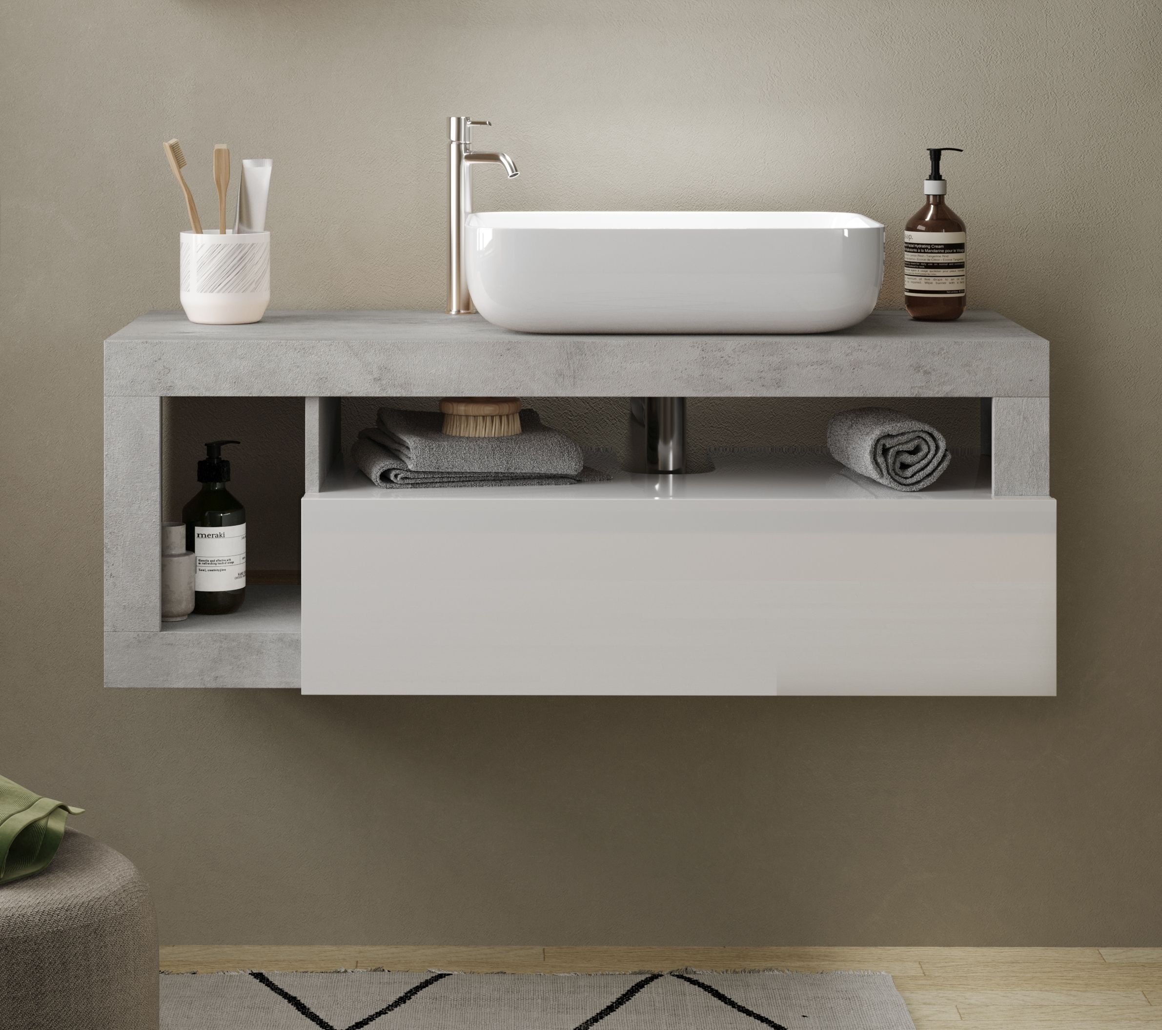 welltime Waschtisch »Hamburg« 1 Schubkasten, Breite 110 cm, Soft-Close, inkl. Keramik-Aufsatzbecken