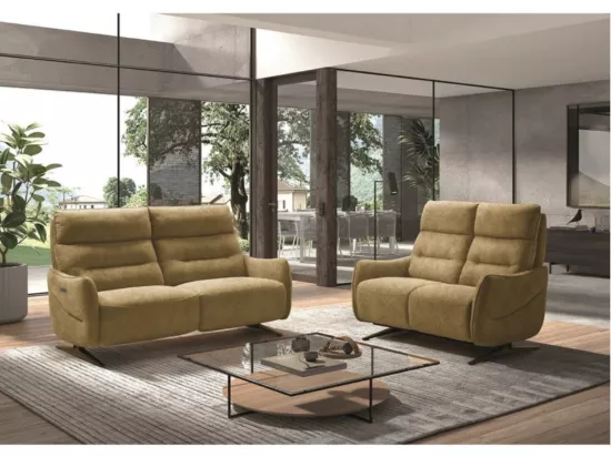 Canapé de relaxation en microfibre Kondonia-Couleur Bleu foncé-Système Electrique-2 places