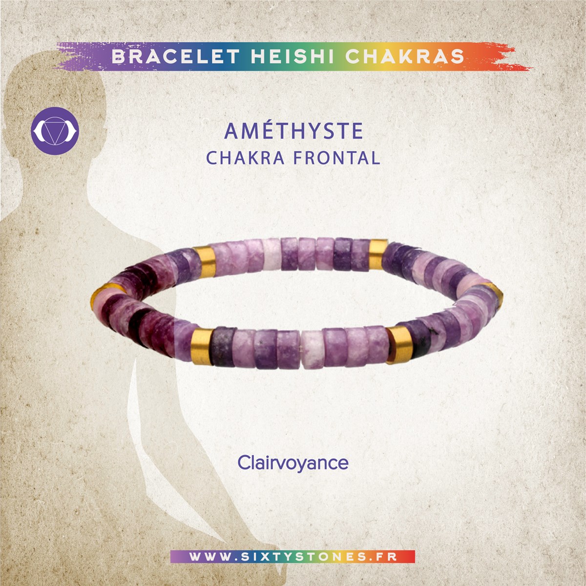 Bracelet Chakra Perles Heishi Améthyste-XS-14cm