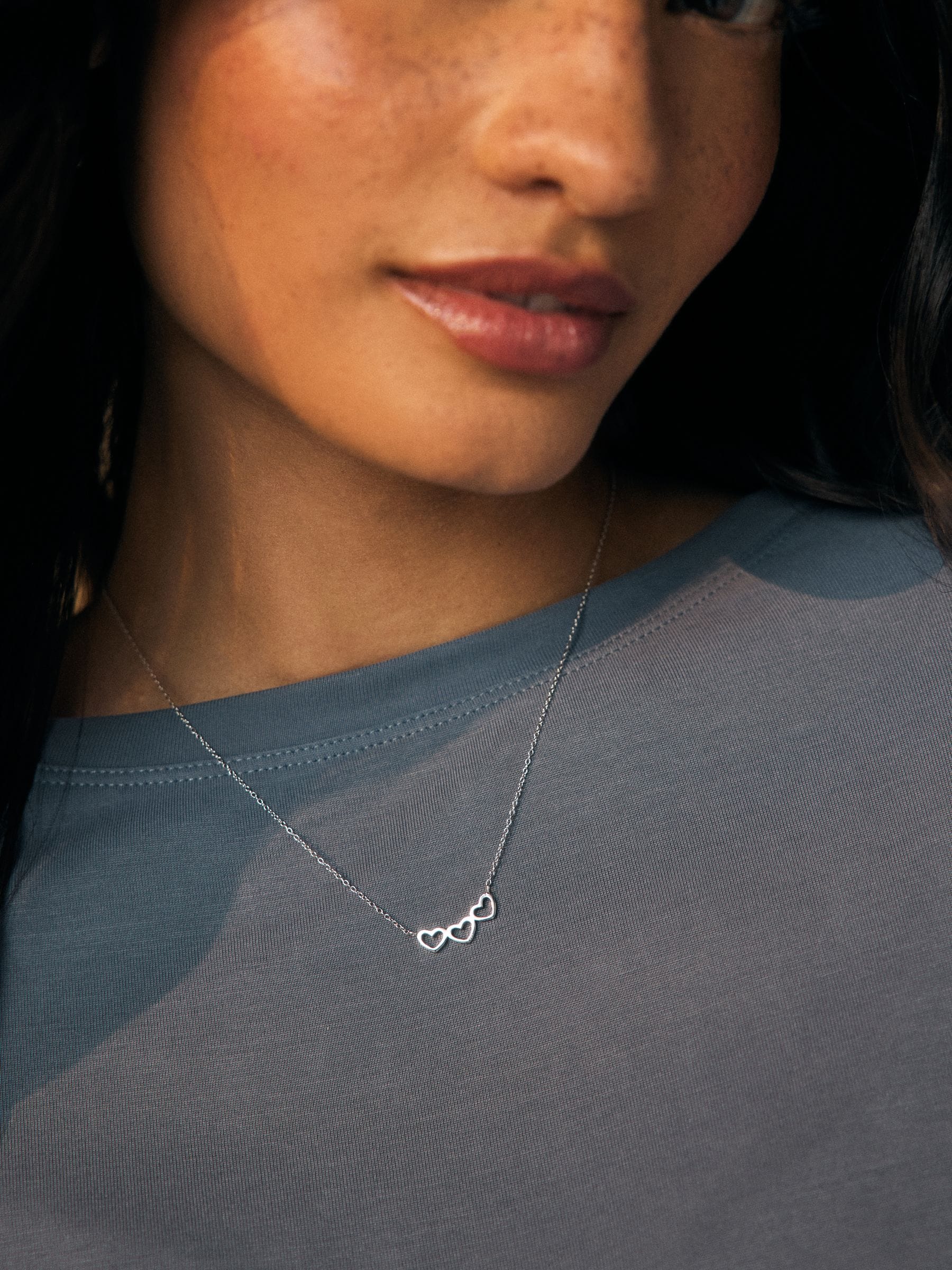 Echt zilver - Drievoudige Hartjes Ketting