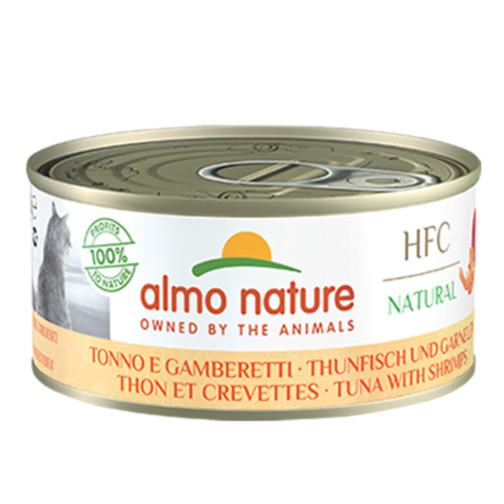 24x Almo Nature HFC Natural Kattenvoer Nat Blik Tonijn & Garnaal150 gr