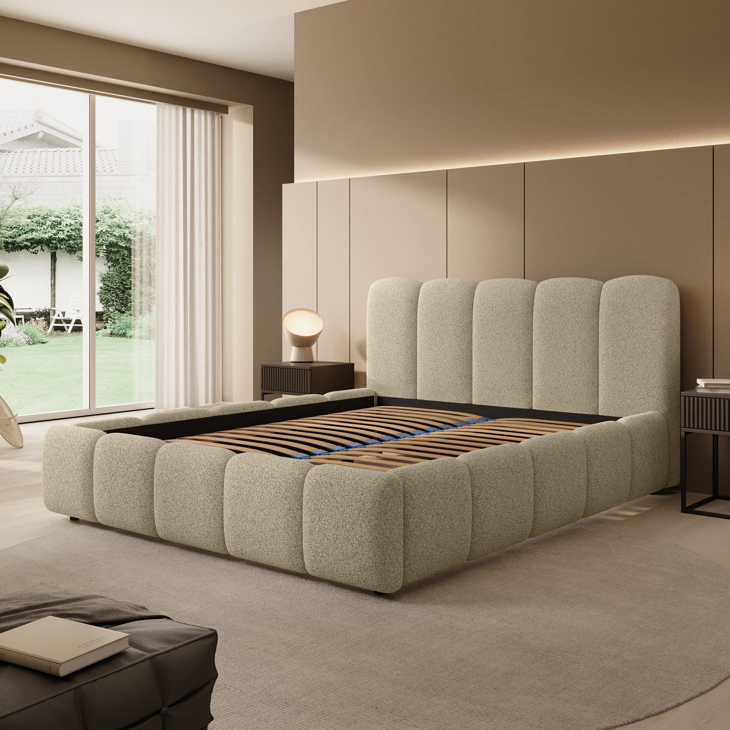 Nolena - Tweepersoonsbed - Beige stof - 160x200 cm