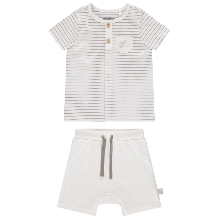 Ensemble en coton avec t-shirt rayé et short uni pour bébé garçon