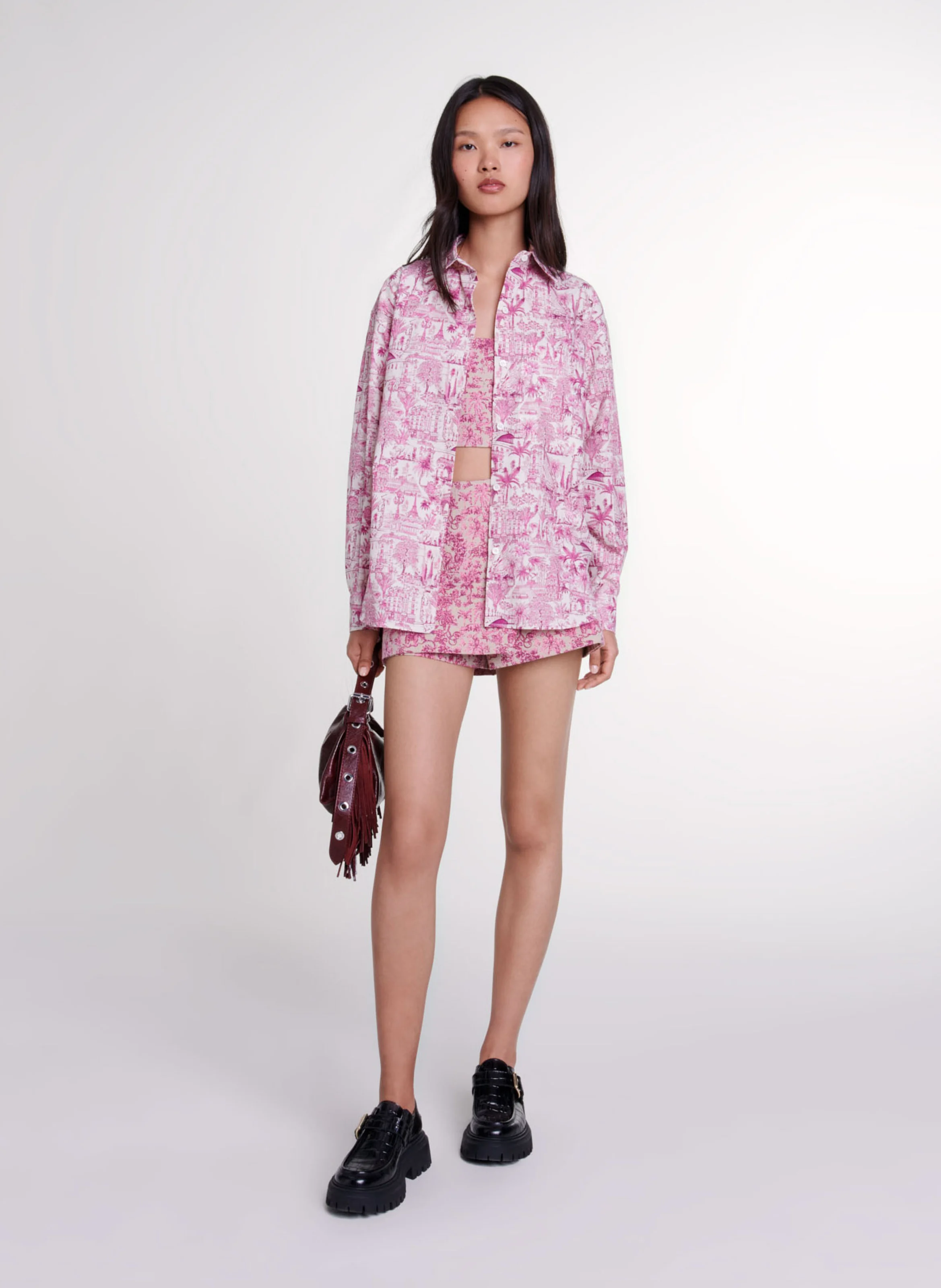 Chemise col classique imprimée en coton | Rose