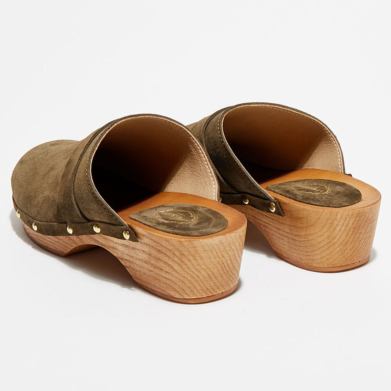 Apologie Studio Sabots en Velours de Cuir Paige kaki - Talon 4.5 cm