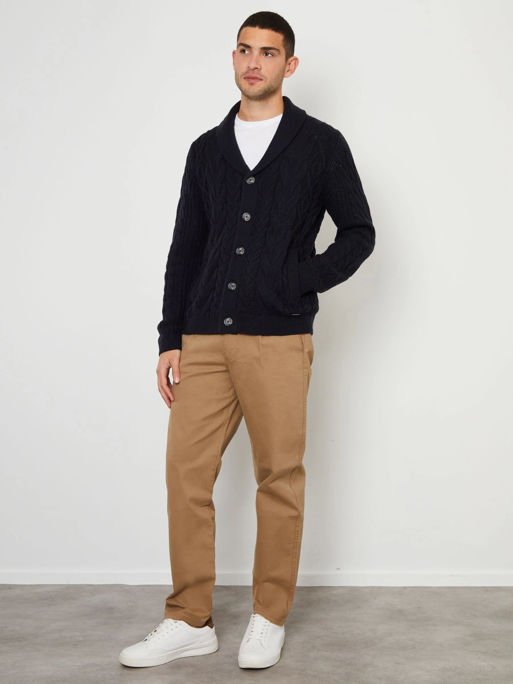 Marineblauw - Threadbare gebreid vest met sjaalkraag en wol