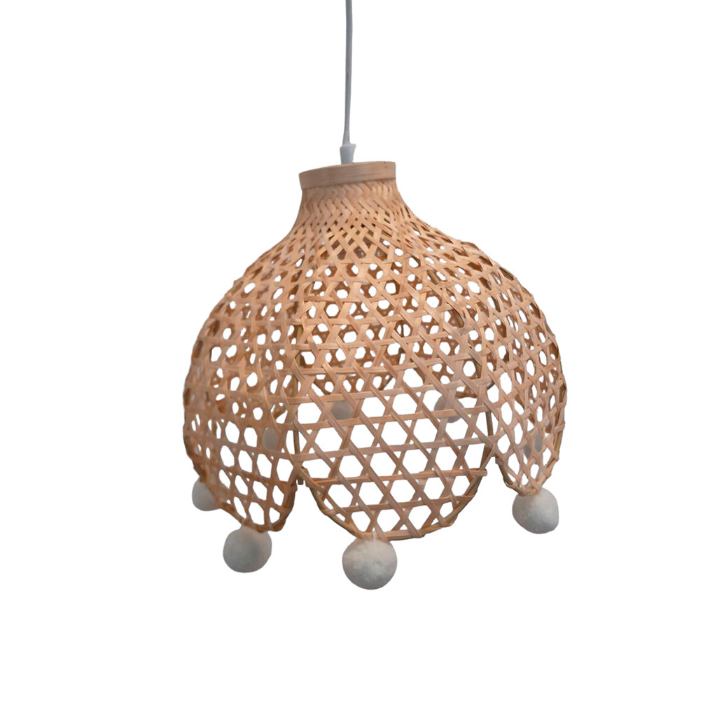 Suspension en bambou et pompons CAMPAGNE D 28cm