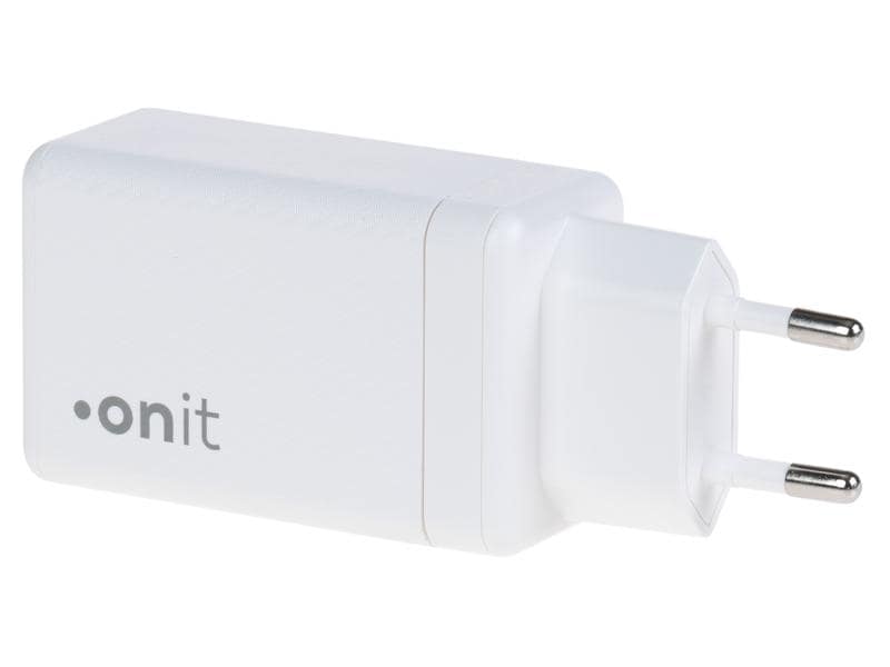 onit USB-Wandladegerät Dual QC4  65 W GaN Weiss Ladeadapter mit einem USB-C- und einem USB-A-Port