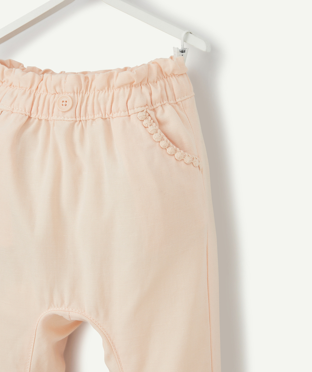 PANTALON FLUIDE BÉBÉ FILLE ROSE EN TENCEL ET LIN