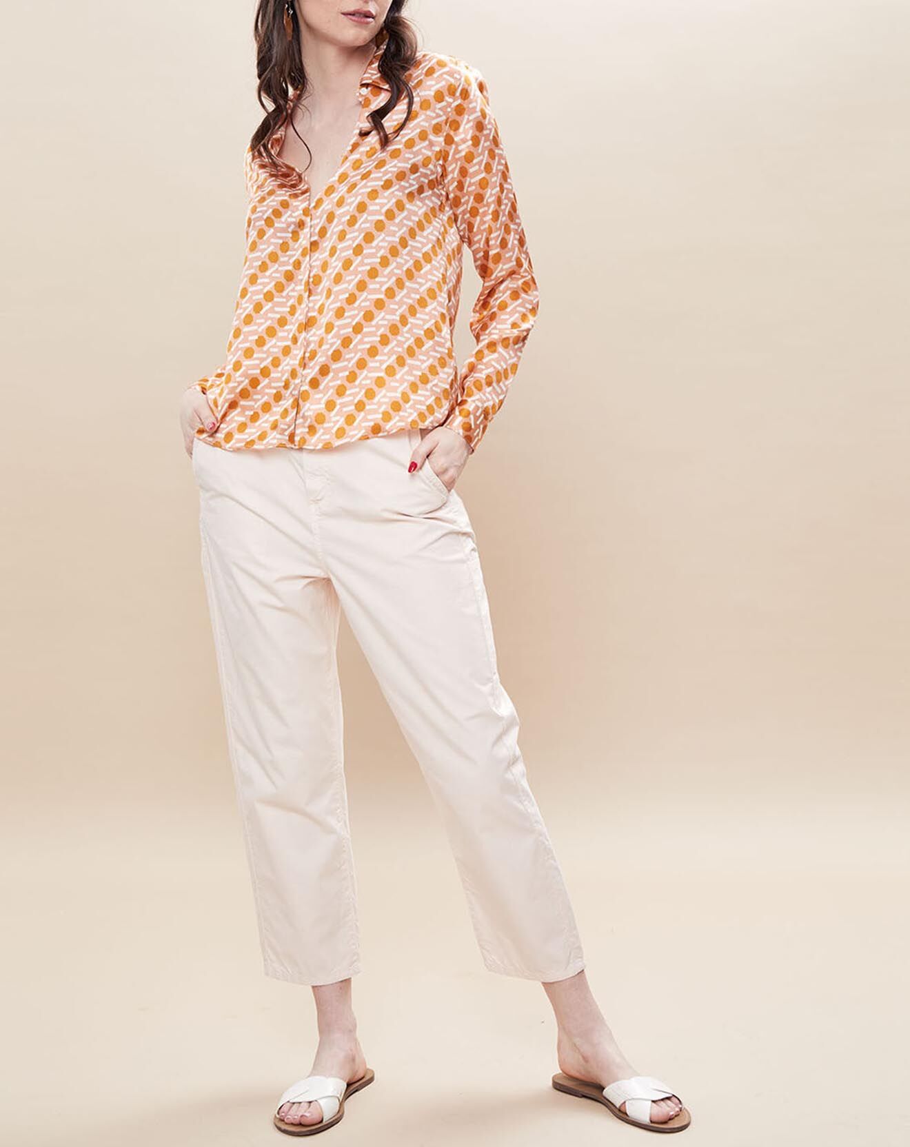 Chloé Stora Chemise 100% Soie imprimée Cila rose/ocre