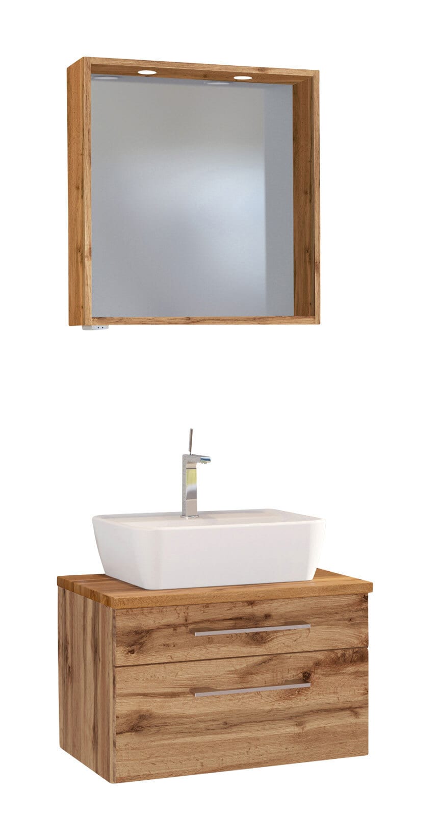 Badmöbelset Davos 3-teilig Spiegelfront/Wotan Eiche-Optik 60x200x47 cm