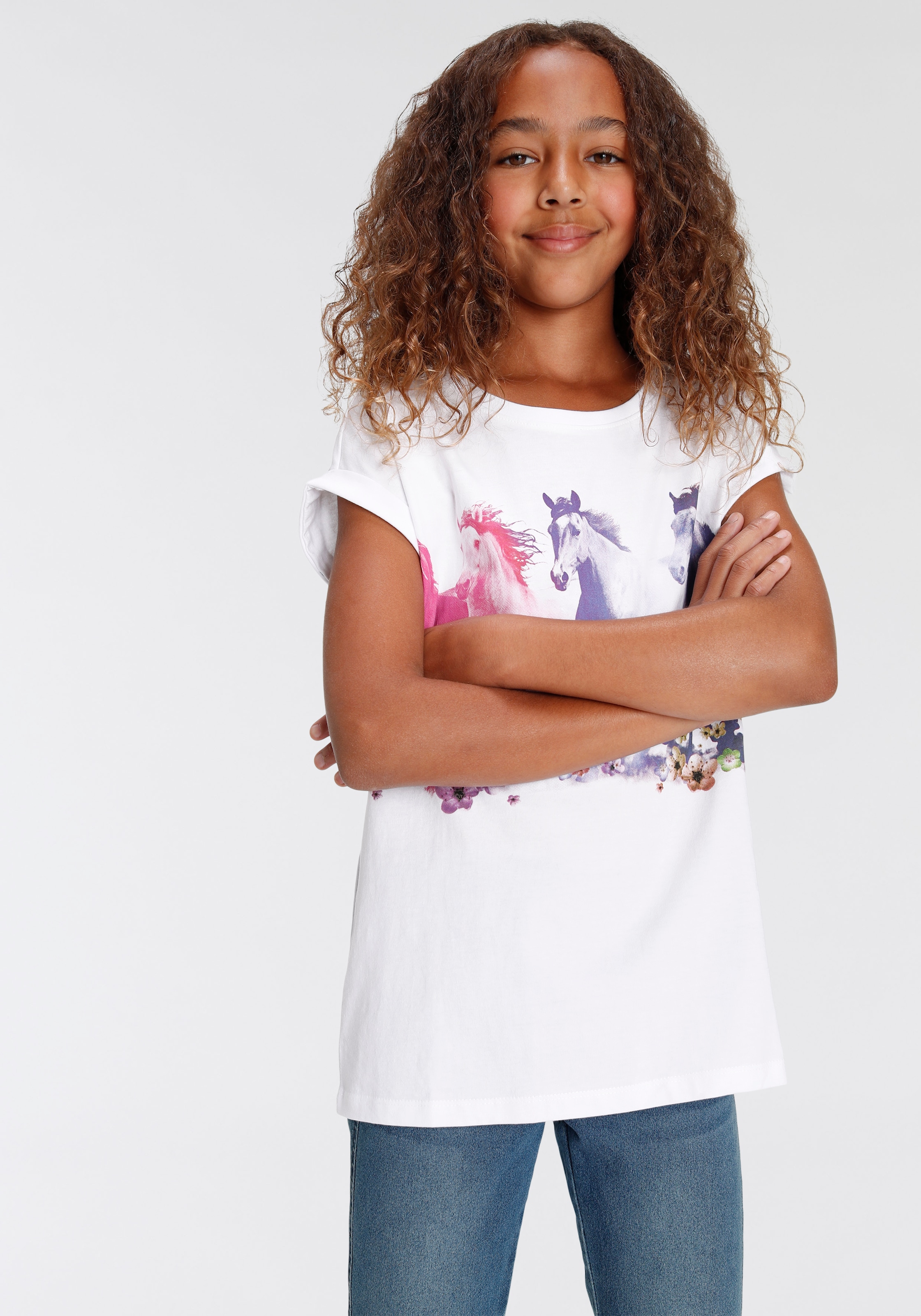 KIDSWORLD T-Shirt »Pferde«, Kurzarm,  bedruckt,  Rundhalsausschnitt,  aus Baumwolle
