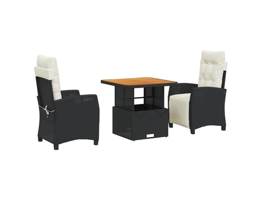 VIDAXL - Ensemble table et chaises Ensemble à manger de jardin avec coussins 3 pcs noir