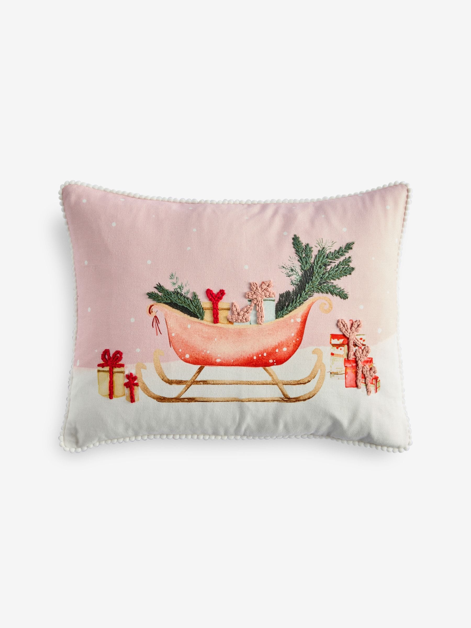 30 x 40cm Geborduurd Kerstmis Slee Kussentje