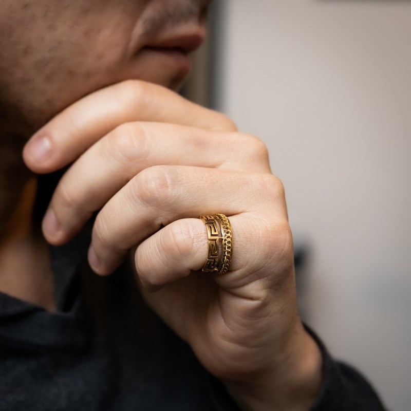 Bague Anneau Homme Acier Doré CALIMA