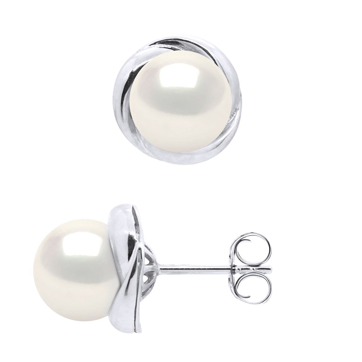 STELLA - Boucles d'Oreilles Perles d'Eau Douce 7-8 mm Blanches Or Blanc