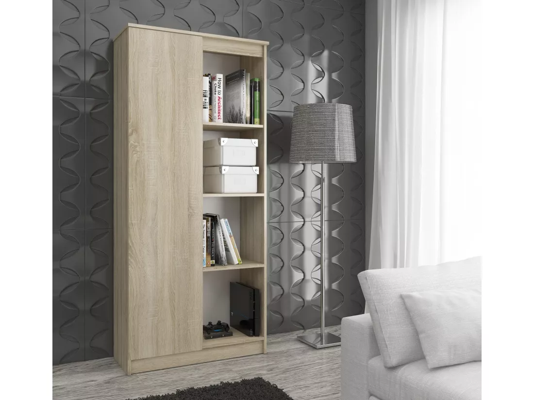 Bibliothèque de bureau AKORD R80 Chêne Sonoma 80 cm 1 porte façade Chêne Sonoma mat 8 étagères 80x35x180 cm