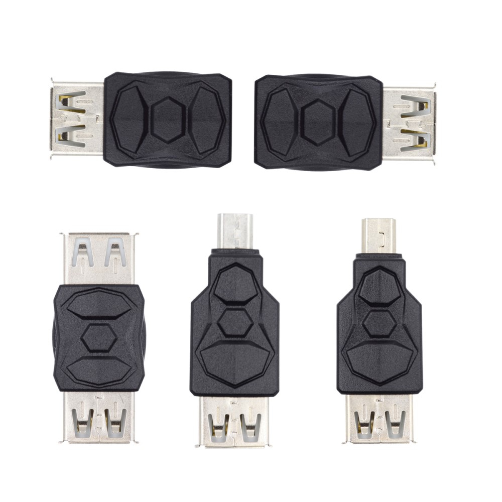 (5er Set) USB A 2.0 auf USB A (m/w.) / Micro USB (m/w.) / Mini USB (m/w.) Verlängerungs Adapter Konverter - Schwarz