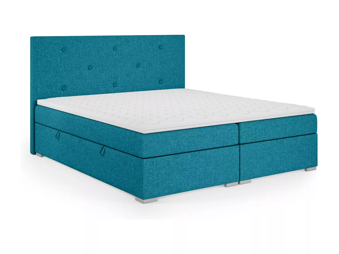 Lit Boxspring avec tiroirs de lit, Coffre de lit Topper Atlanta 160x200 cm, Orinoco 85 (Bleu turquoise)
