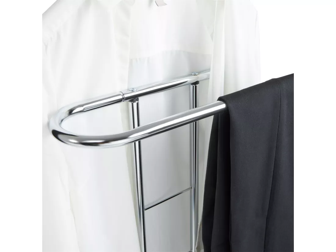 Valet de chambre valet de nuit CAMILO chevalet de nuit avec cintre pour veste et portant pour pantalons, en métal chromé