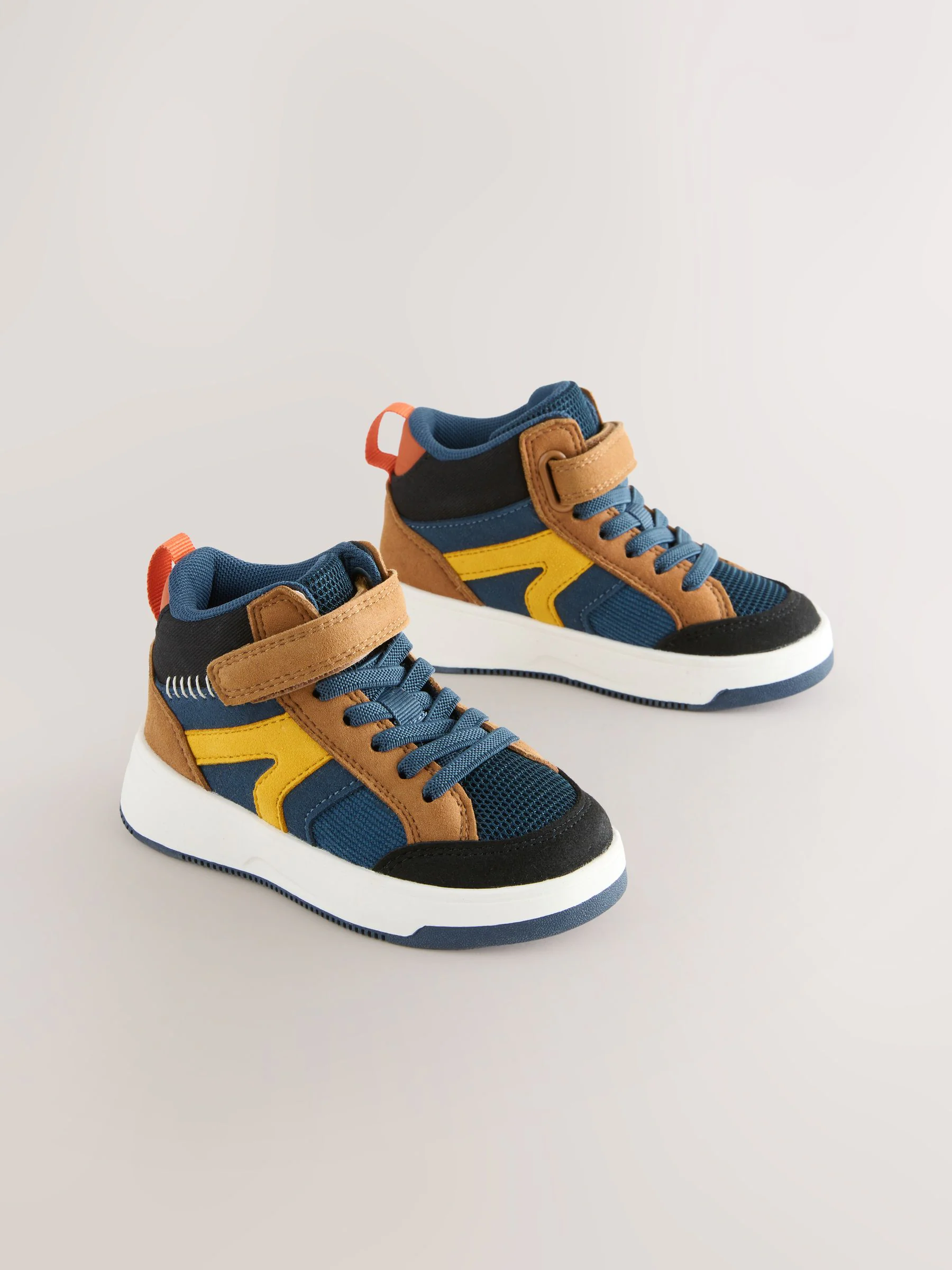 Marineblauw/Lichtbruin Kleurblok - Hoge sneakers met klittenbandsluiting en elastische veters