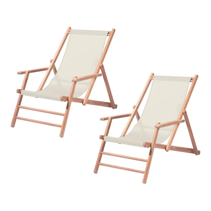 Jan Kurtz - Maxx Deckchair, Teakholz / Bezug Kunststoffgewebe natur (2er-Set)