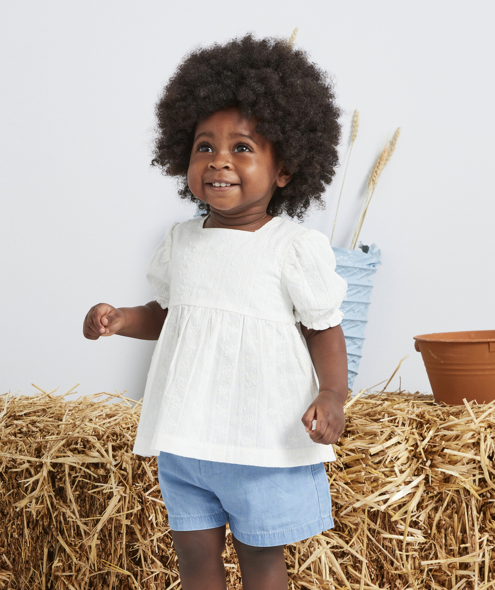 BLOUSE BÉBÉ FILLE EN COTON BLANCHE AVEC BRODERIES