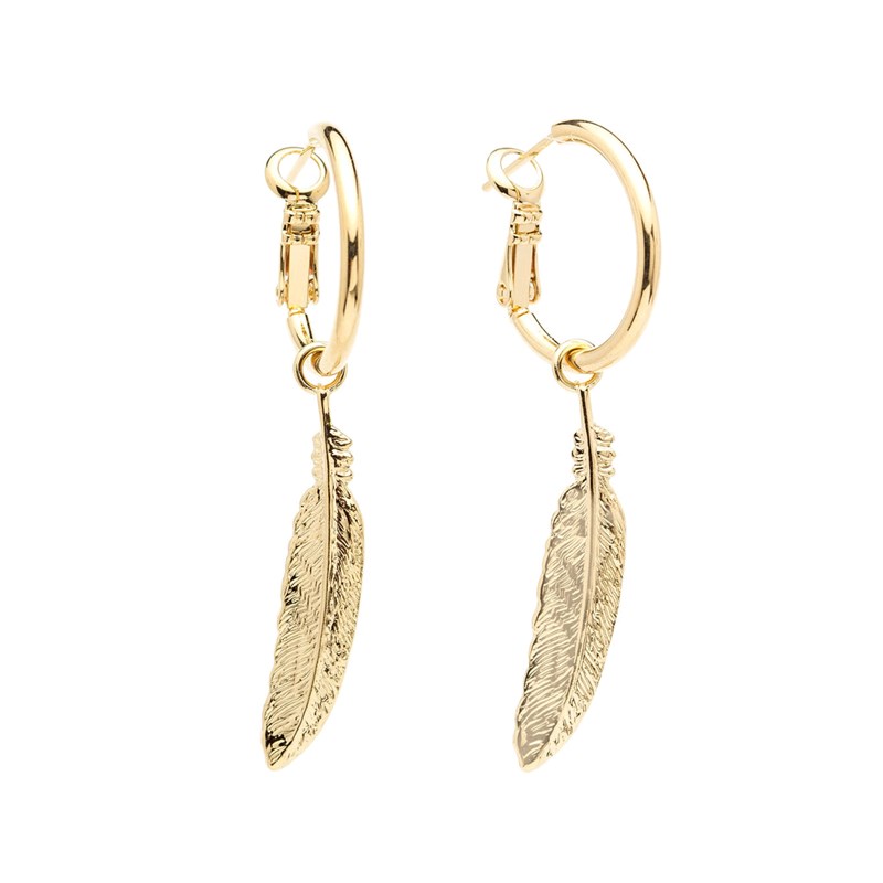 mini boucles d'oreilles créoles plumes doré à l'or fin - PHÉBÉ