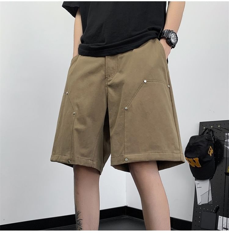 Mimiyox - Mid Rise Effen Cargo Shorts met Studs