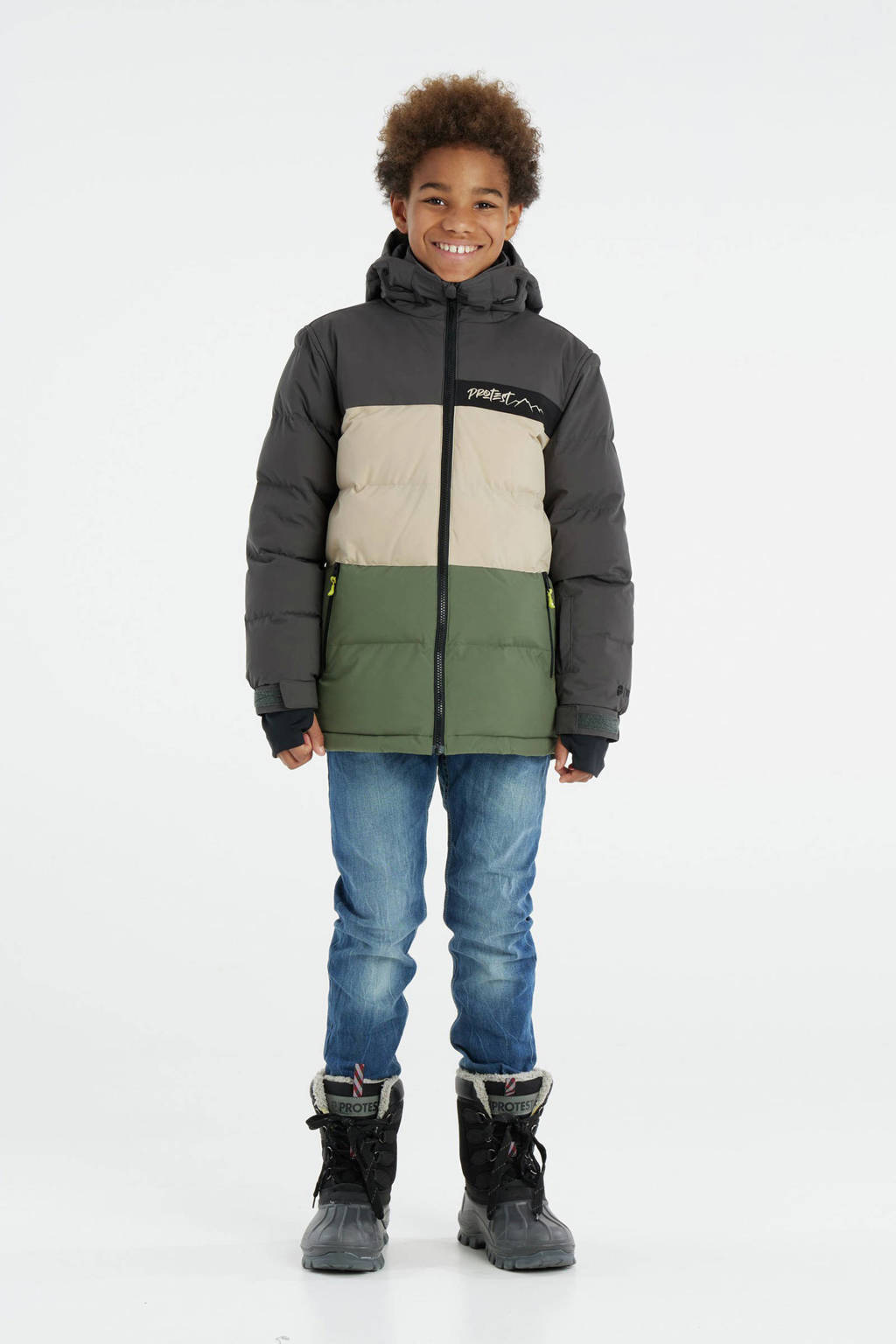 Protest ski-jack PRTCROW JR groen/ecru/grijs