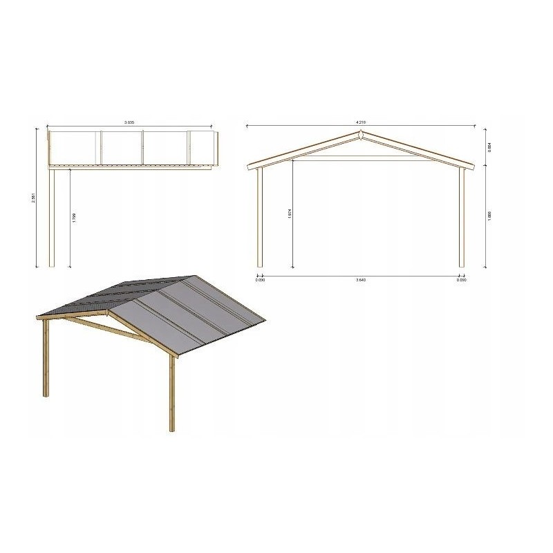 Abri de jardin en bois - 4x3 m - 24 m2 + terrasse avec balustrade et avant-toit en bois