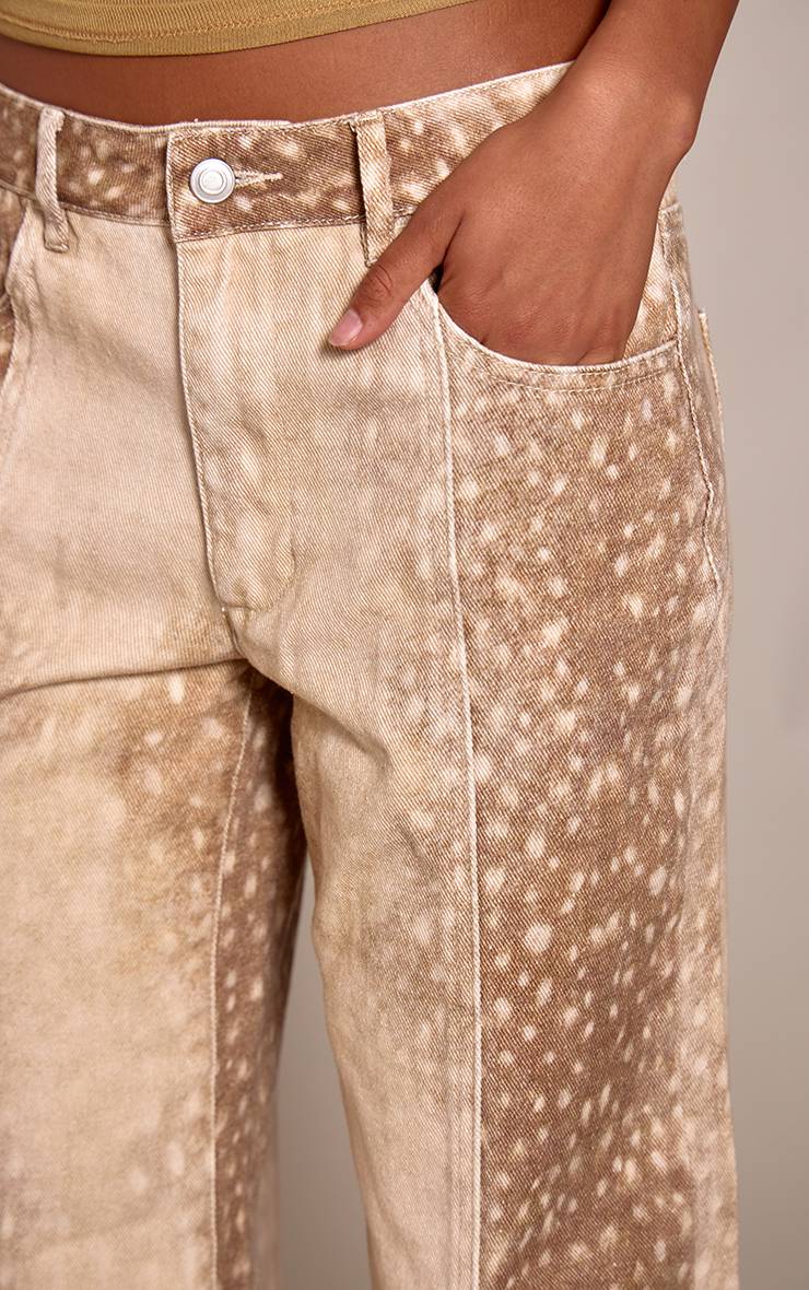 Marron Jean Taille Mi-haute À Détails De Coutures Imprimé Cerf