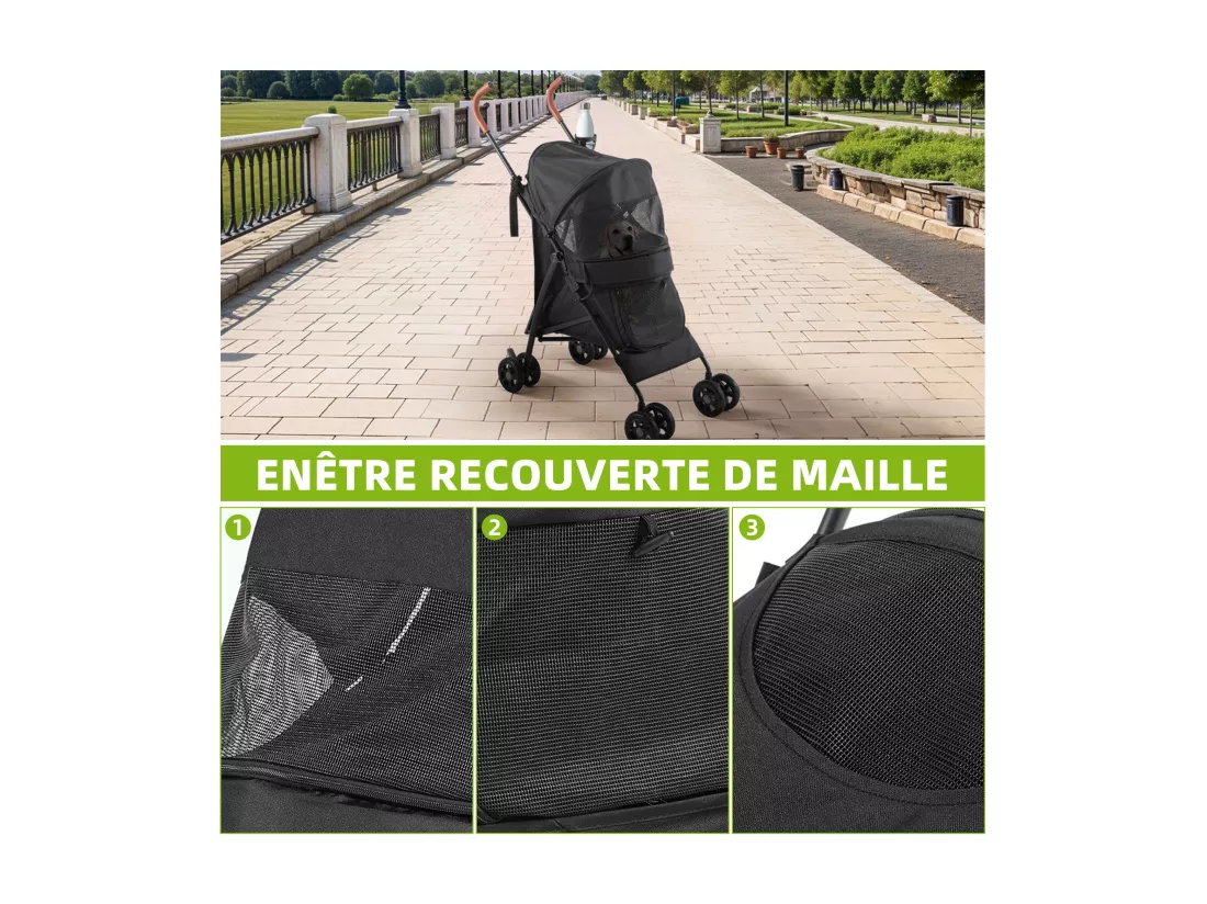 YITAHOME Poussette pour Chiens de Petite et Moyenne Taille - à 4 Roues avec Bretelles - Pliable - Porte-Gobelet - Noir