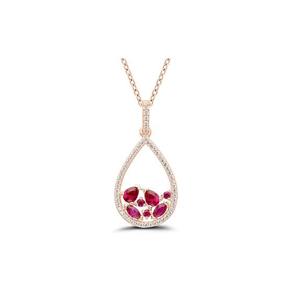 Collier or 18 carats goutte ajourée rubis diamants