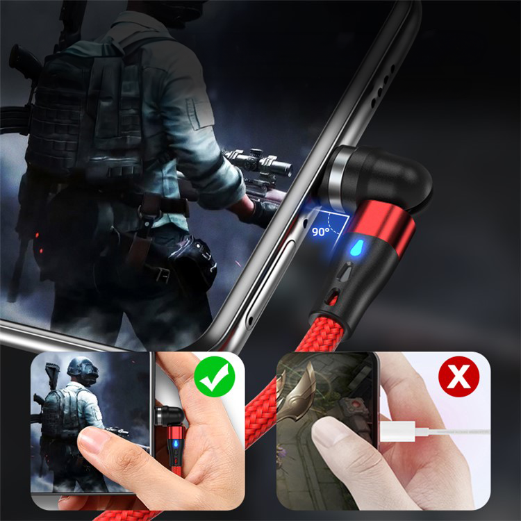 (2m) 3A 3in1 USB A auf USB C / Micro USB / Lightning Ladekabel Magnetisches 180° Datenkabel mit LED - Grün
