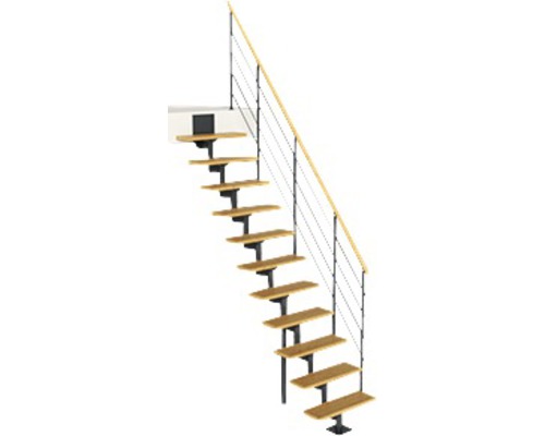 Pertura Hera Antraciet Middentrap, Recht, 73,5 cm, Beukenhouten Gelijmde Gelamineerde Leuning, Gelakt, 11 Treden / 12 Stootborden