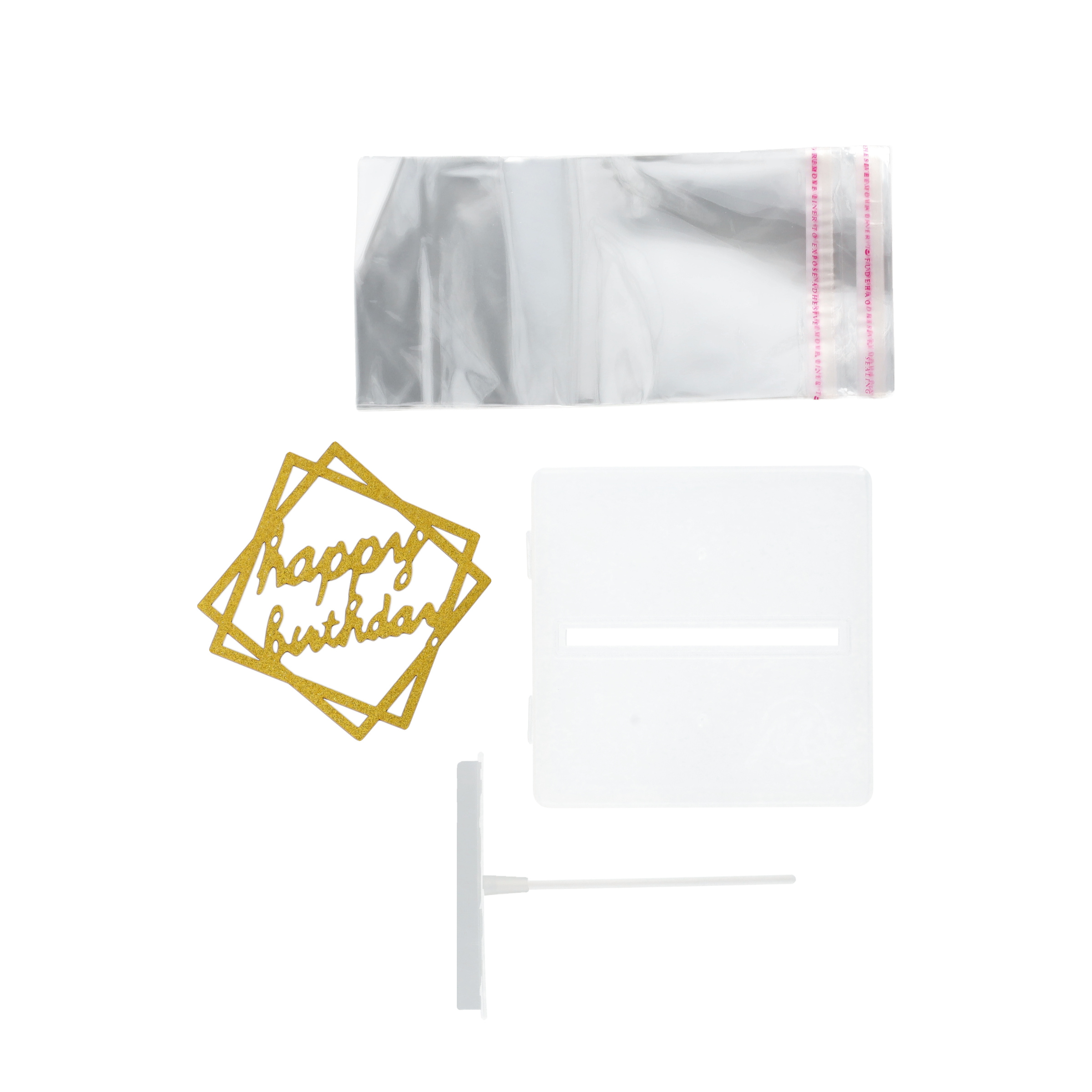 (22-tlg. Set) Kuchen Deko Überraschungs Geldschein Spender Geschenk Box mit Topper für Torten / Kuchen - Transparent / Gold