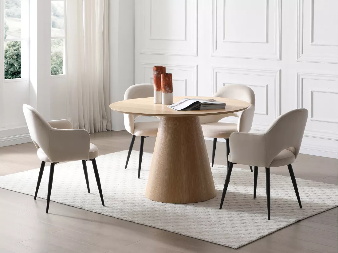 Table à manger ronde 4 personnes placage frêne - Naturel clair - ANTALIZA