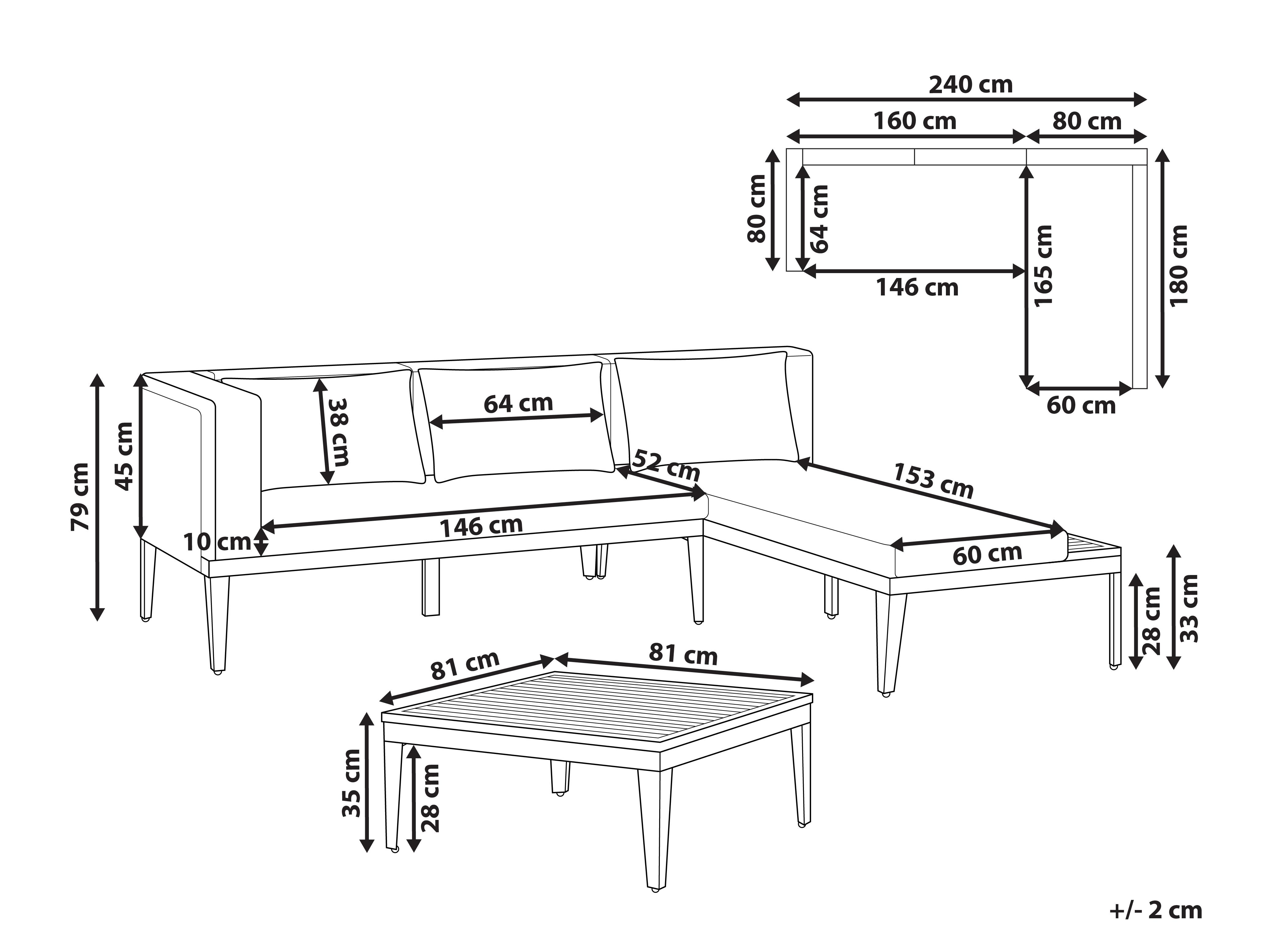 Tuin hoekloungeset met tafel 3-zits BRACCIANO linkszijdig Gecertificeerd acaciahout Lichtbeige