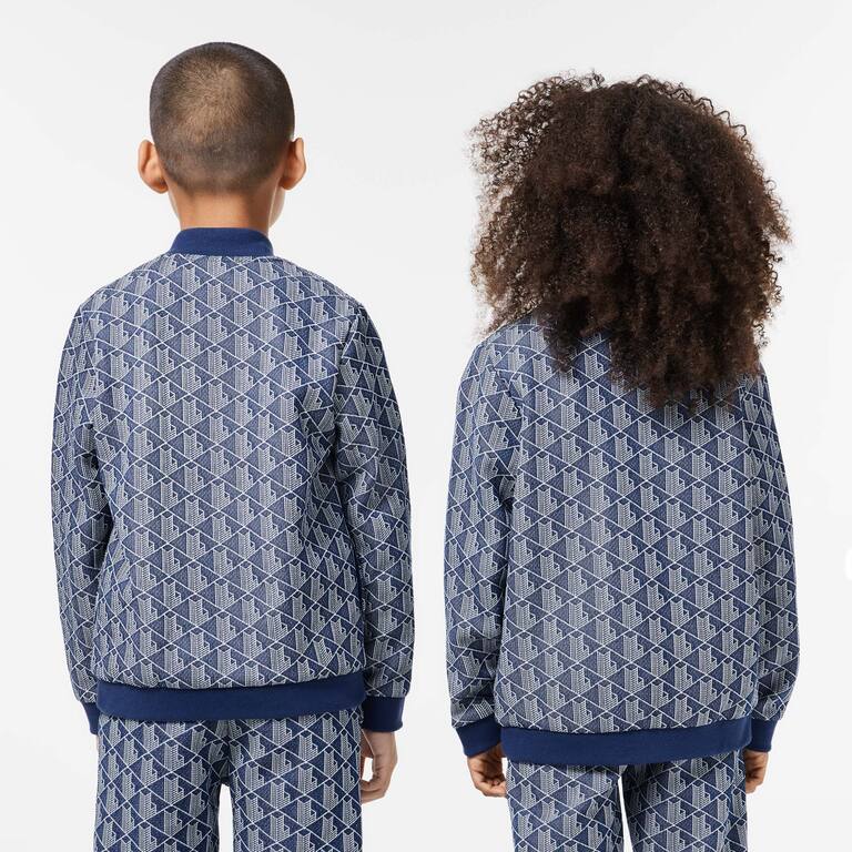 Sweatshirt zippé avec monogramme et col montant Pullovers & Sweatshirts - Bleu - Lacoste - Enfant