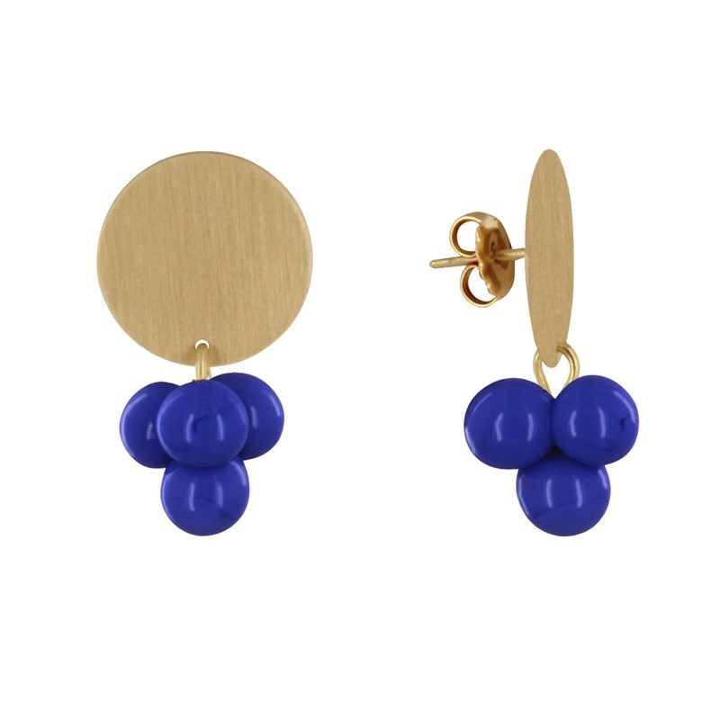 Boucles d'Oreilles Pastille en Laiton et Bouquet de Perles de Verre