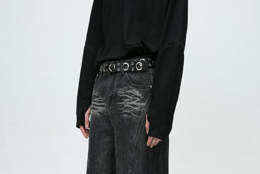 FAERIS - Mid Rise Washed Wide Leg Jeans