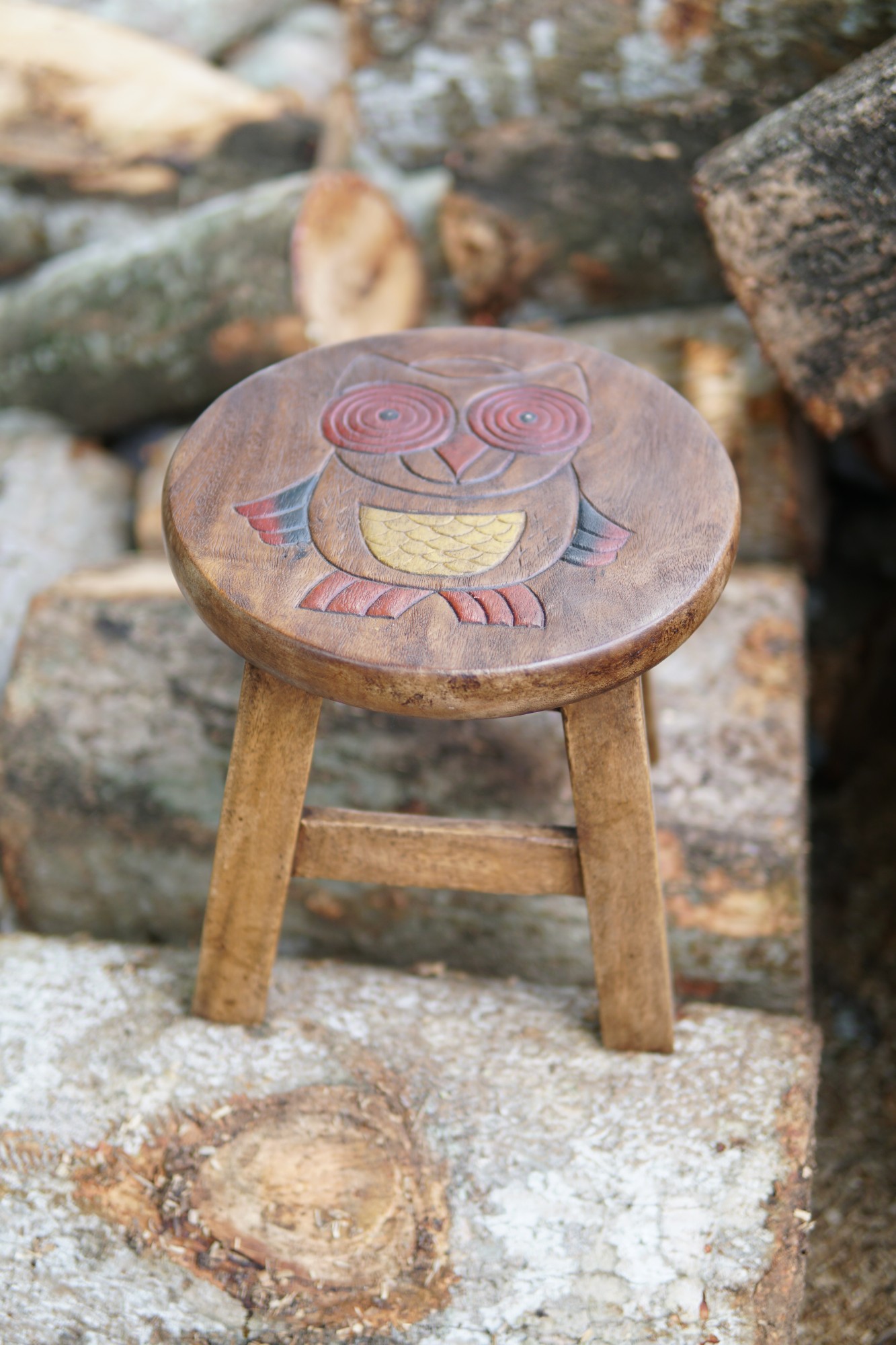 Hocker 'bunte Eule', natur, multicolor, Ø 25 cm, H 25 cm von fischer's lagerhaus