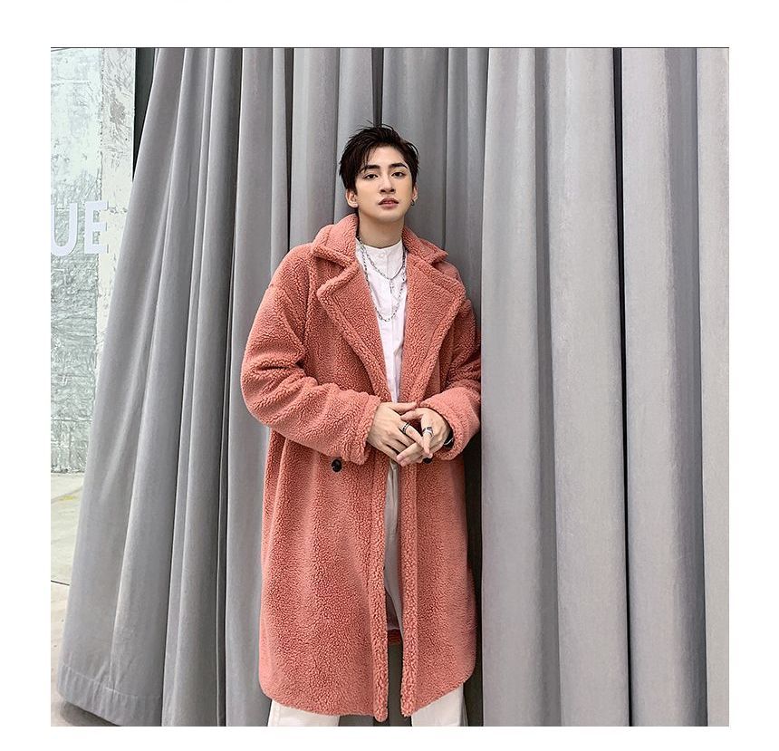 Orungeetun - Fleece trenchcoat met lange mouwen en dubbele rij knopen