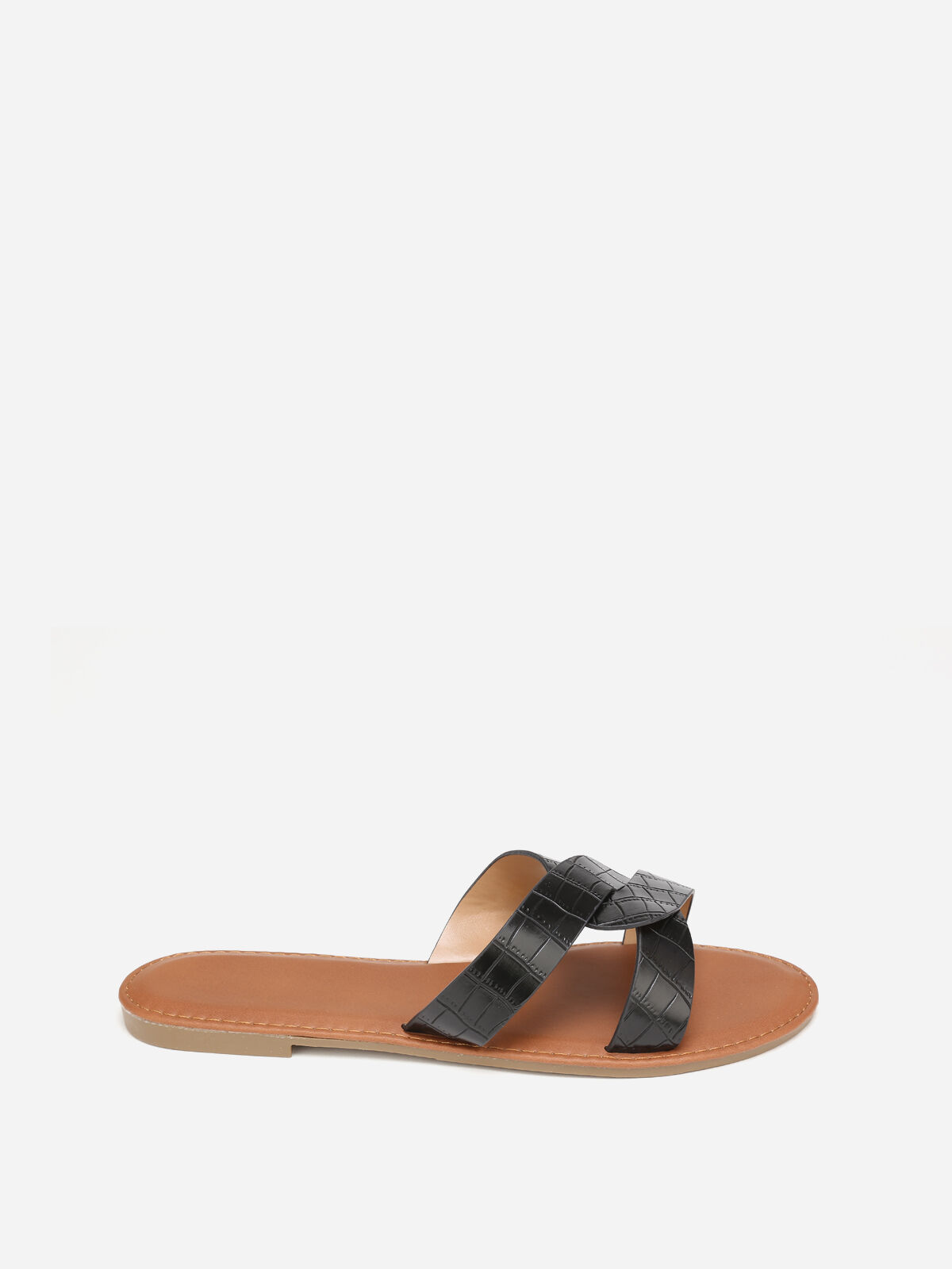 Mules croco à brides croisées grandes tailles- Noir