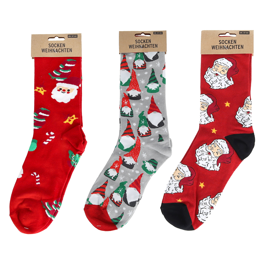 (1 Paar) Gr. 37-44 Herren Baumwoll Socken Weihnachts Motiv Fashion Strümpfe - Assortiert