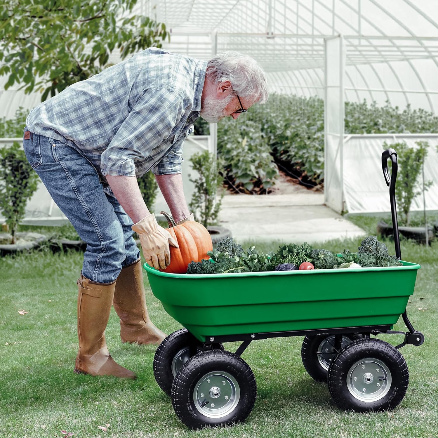 Wiltec Gartenwagen mit Kippfunktion bis 350 kg, Handwagen mit 125 l Volumen, Bollerwagen für Gartenarbeit, Handkarren für u. a. Rasen, Kies, Schlamm