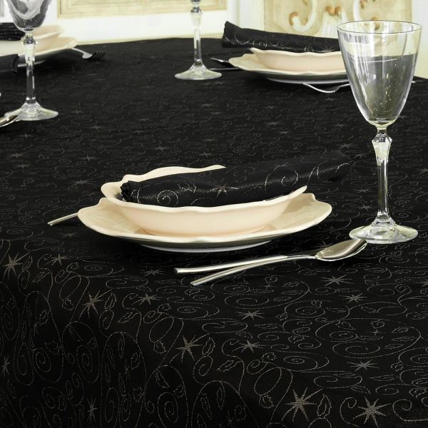 Guardanapos de Mesa de Natal Christmas Stars Preto e Prata 45cm x 45cm 6 Guardanapos - PMES0919